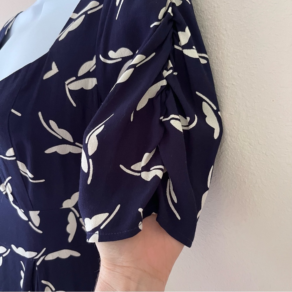 Anthropologie Maeve Fern Ruched Dress Size 4 Navy Retro Rockabilly Cottagecore - Picture 6 of 11